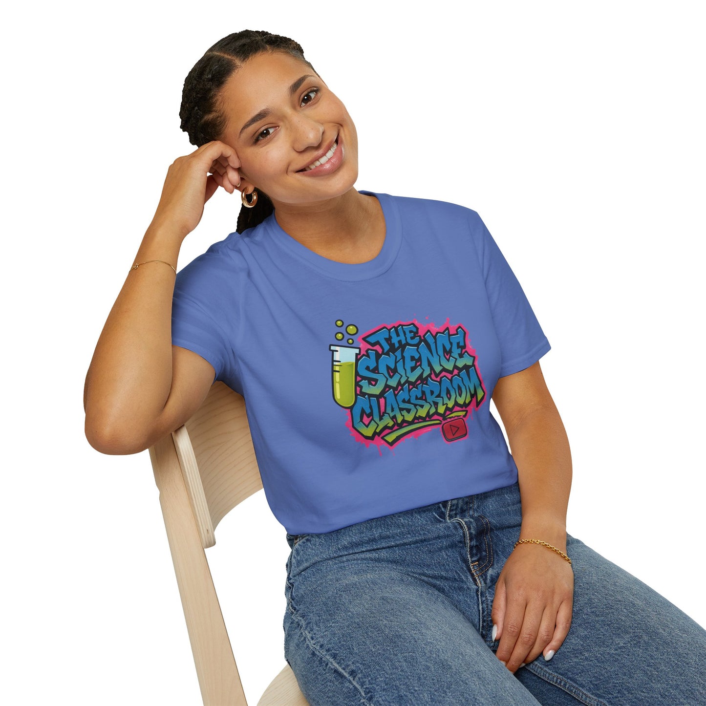 Grafitti Science Classroom ADULT Softstyle T-Shirt - Perfect for Educators and Science Enthusiasts