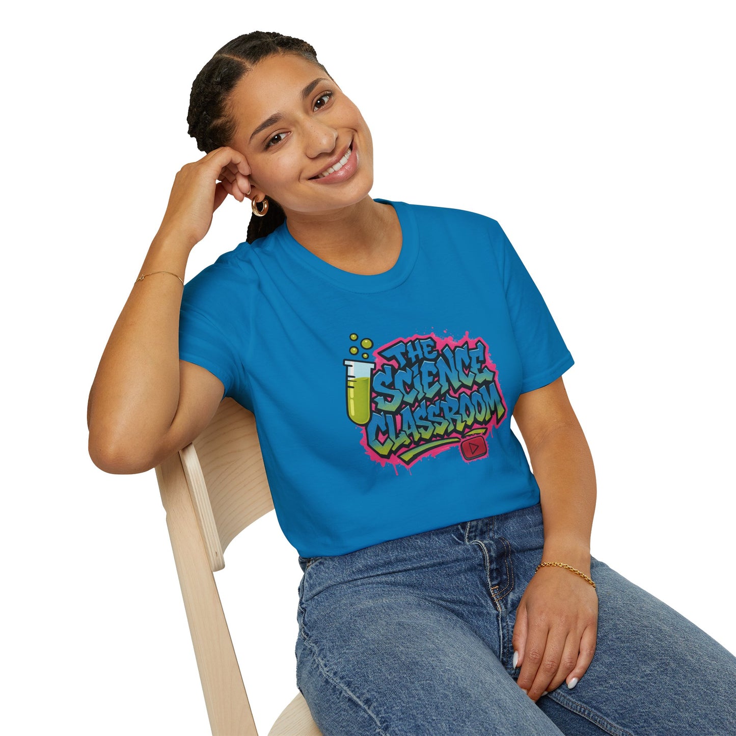 Grafitti Science Classroom ADULT Softstyle T-Shirt - Perfect for Educators and Science Enthusiasts