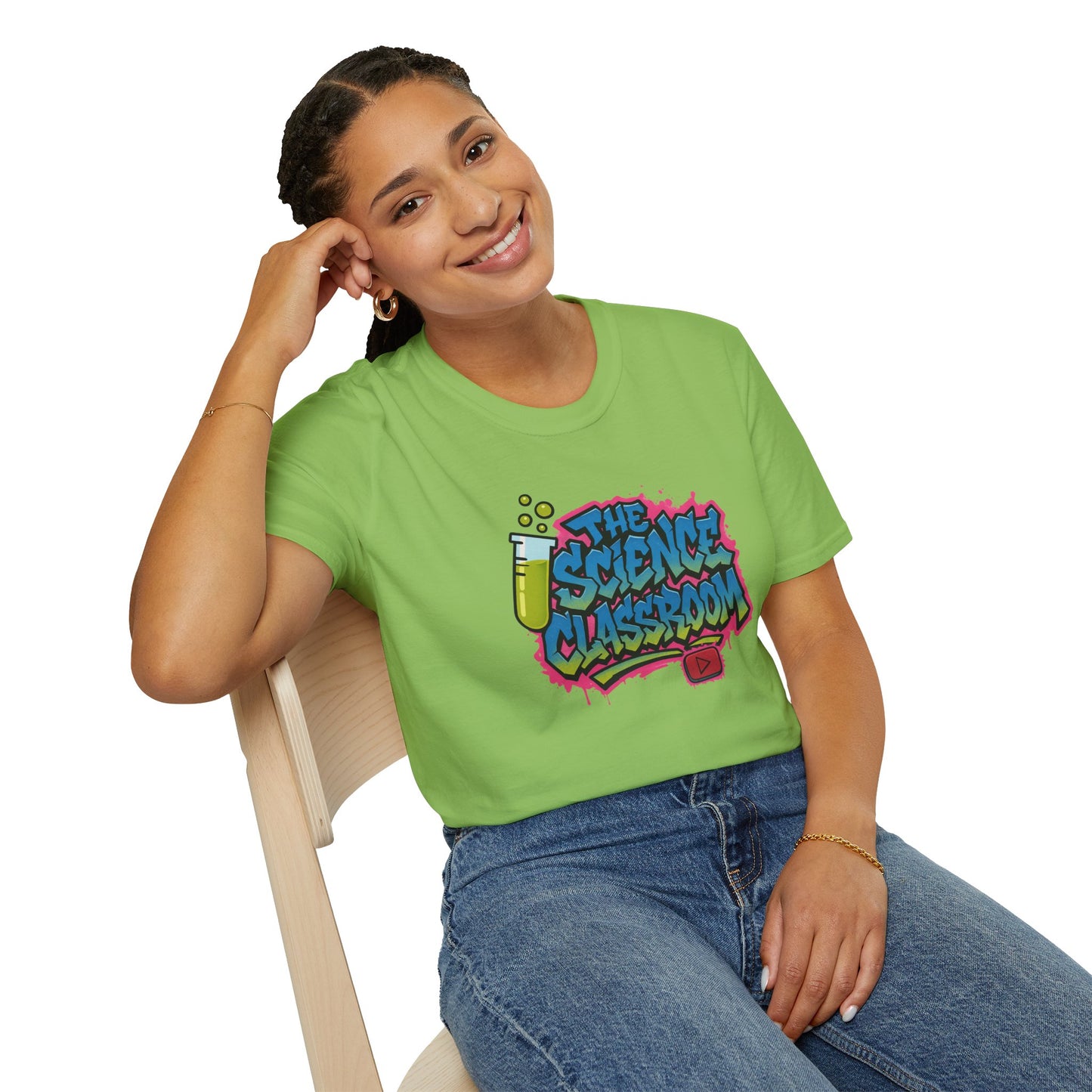 Grafitti Science Classroom ADULT Softstyle T-Shirt - Perfect for Educators and Science Enthusiasts