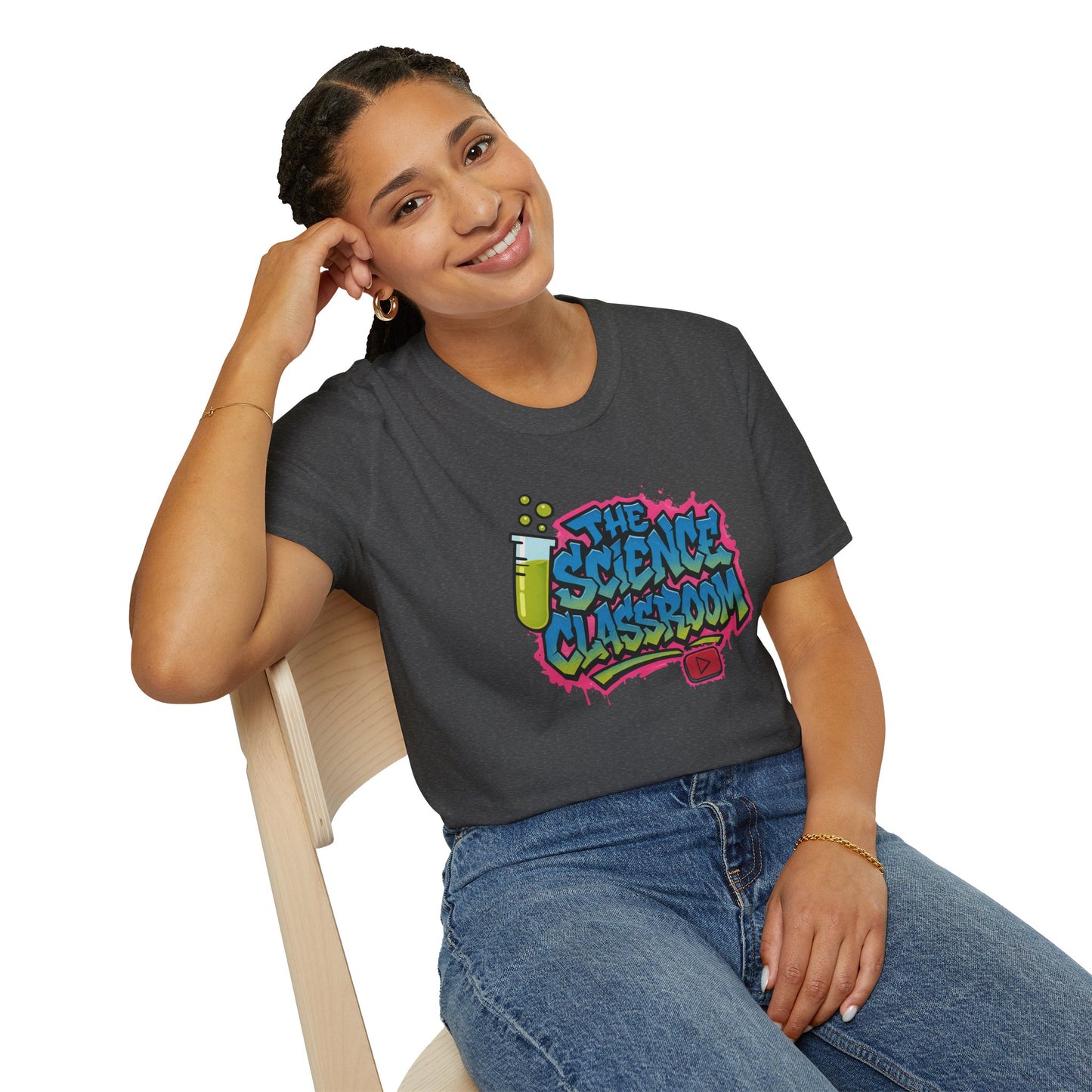 Grafitti Science Classroom ADULT Softstyle T-Shirt - Perfect for Educators and Science Enthusiasts