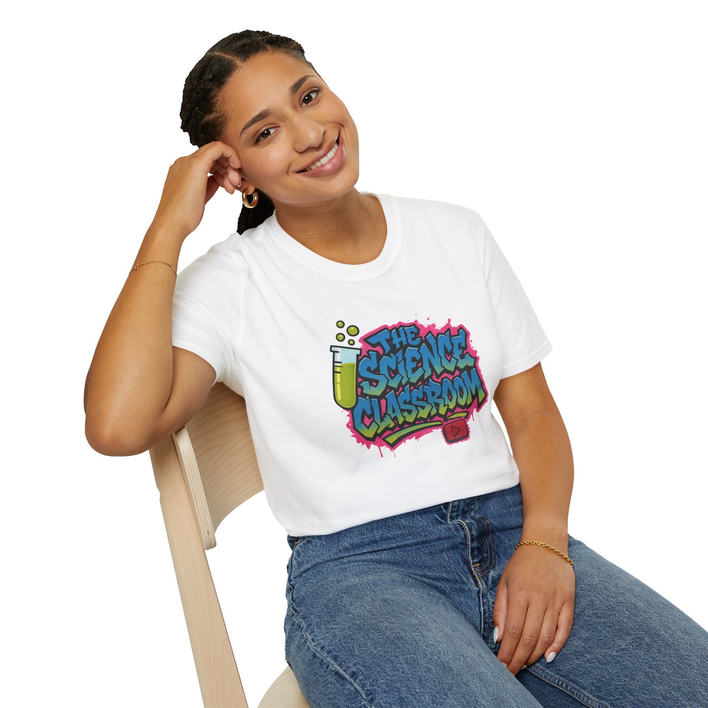 Grafitti Science Classroom ADULT Softstyle T-Shirt - Perfect for Educators and Science Enthusiasts